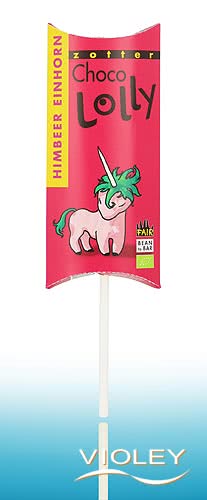 Green Raspberry Lolly Zotter Organic Choco Lolly Raspberry Unicorn 20 g at Violey